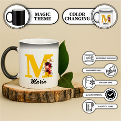 Personalised Heat Change Mug with Name & Initial – Custom 11oz Magic Mug with Text