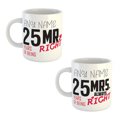 Personalised Mr & Mrs Right Mug Set | His & Hers Couple Mugs | UK