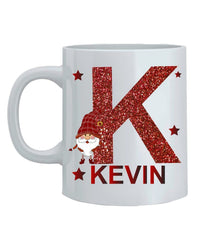 Personalised Christmas Glitter Mug | Custom Initial & Name Xmas Gift | UK