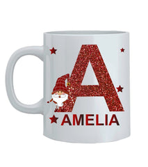 Personalised Christmas Glitter Mug | Custom Initial & Name Xmas Gift | UK