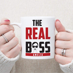 Personalised Couple Mug Set | 'The Real Boss' His & Hers Mugs | UK