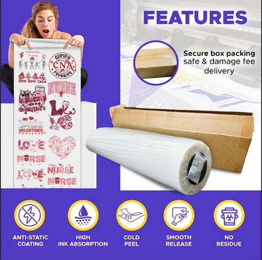DTF Transfer Film Roll 60cm x 100m – Double Sided Matte PET Heat Transfer Paper for Inkjet Printers
