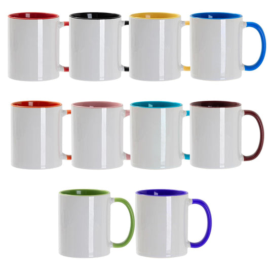 Sublimation Mugs 11oz Blank with Coloured Large Handle & Inner with Box
