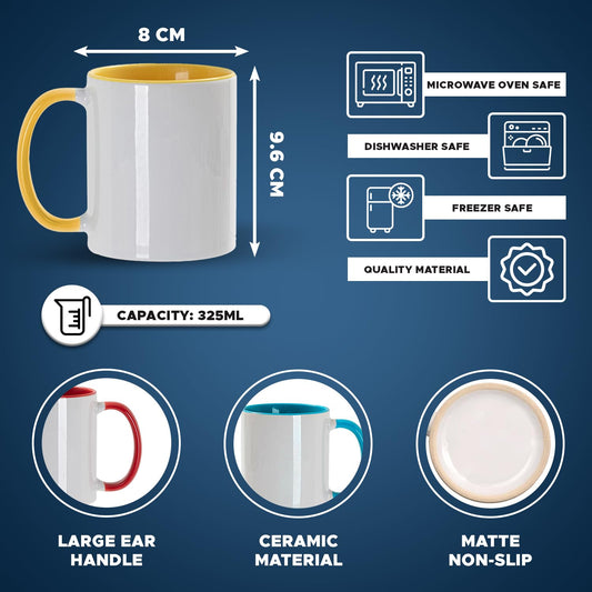 Sublimation Mugs 11oz Blank with Coloured Large Handle & Inner with Box