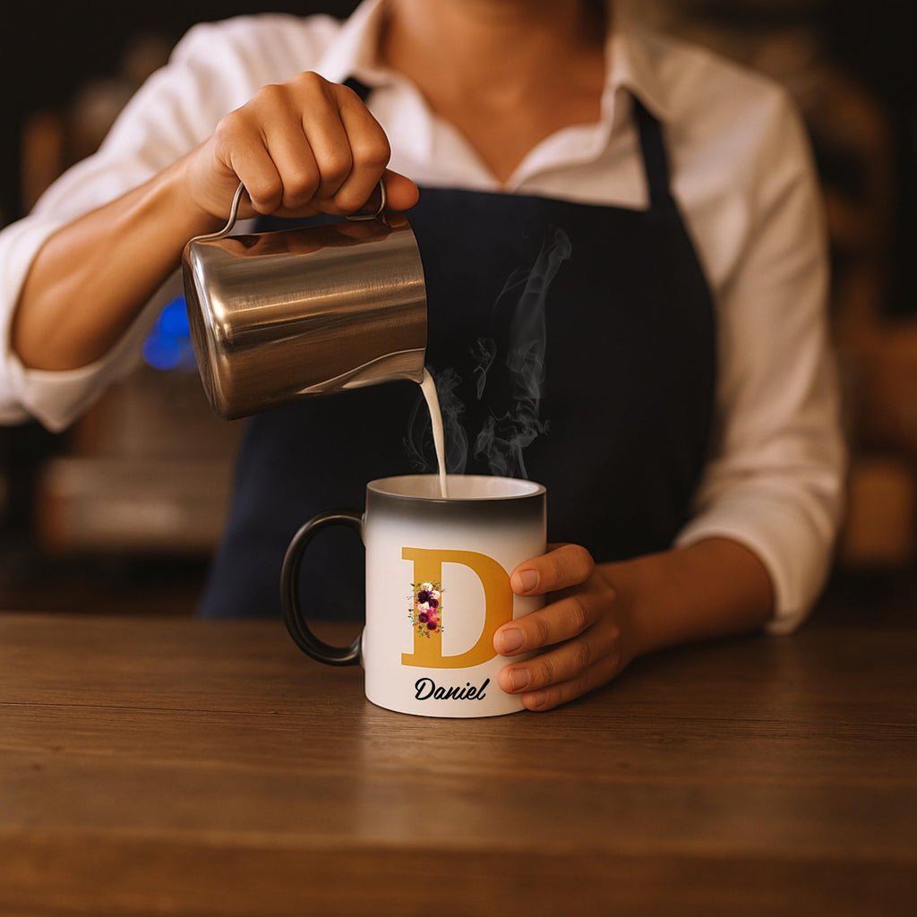 Personalised Heat Change Magic Mug | Floral Name & Initial | UK
