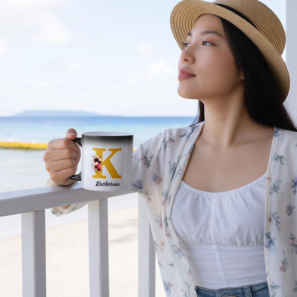 Personalised Heat Change Magic Mug | Floral Name & Initial | UK