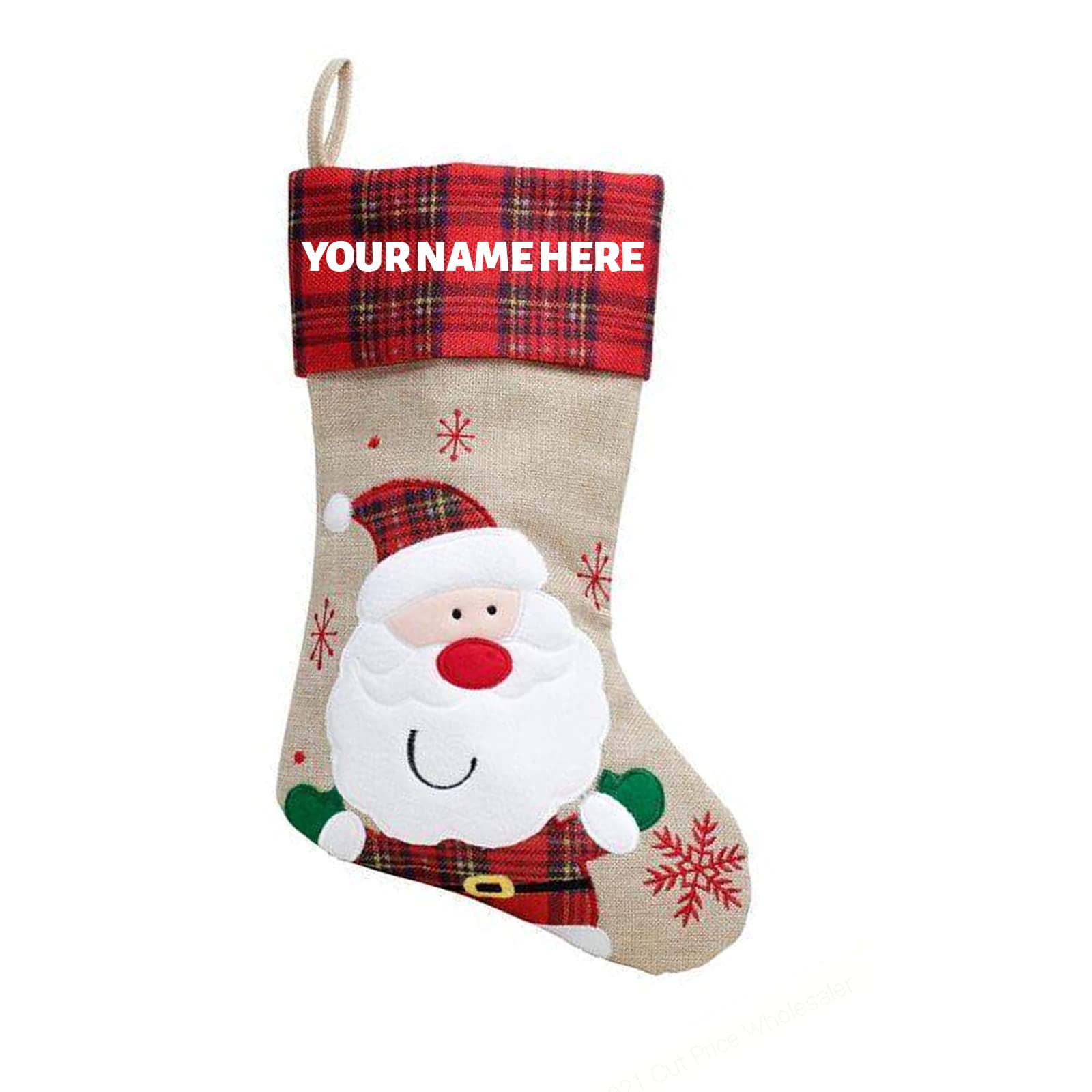 Personalised Kids Name Christmas Stocking  - Custom Beige Stocking