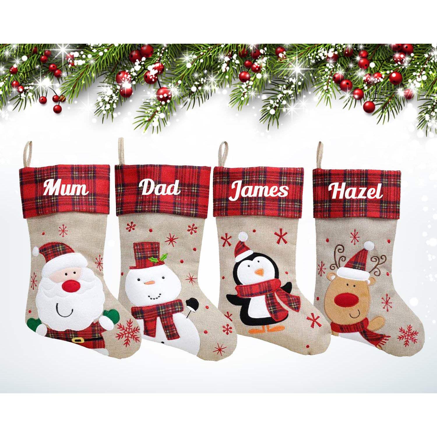 Personalised Kids Name Christmas Stocking  - Custom Beige Stocking
