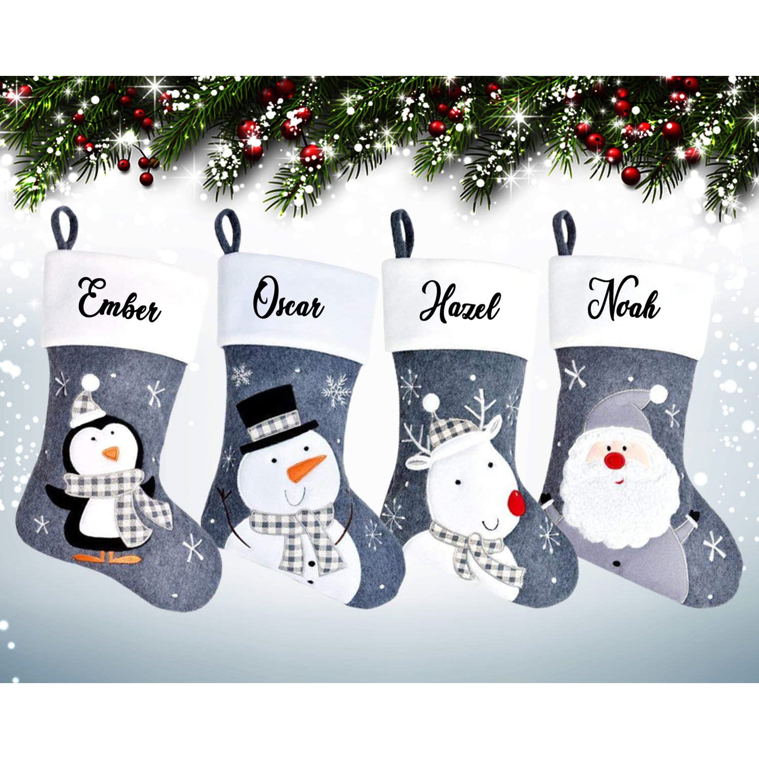 Personalised Kids Name Christmas Stocking  - Custom Blue Stocking