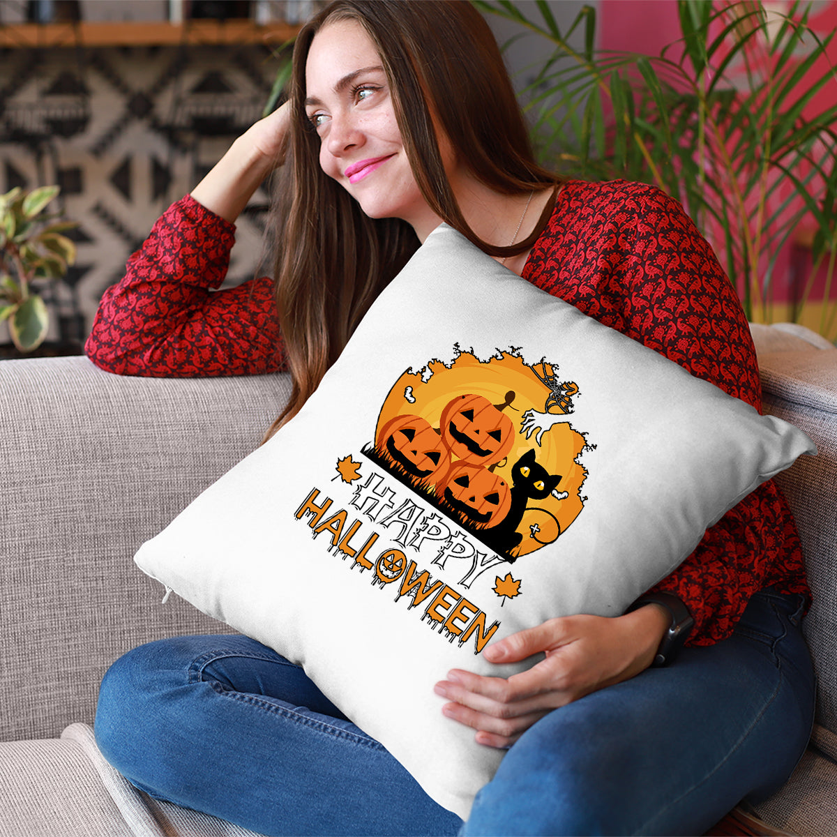 Halloween Pumpkin Cat Cushion Cover | Spooky Scary Horror Halloween Gift