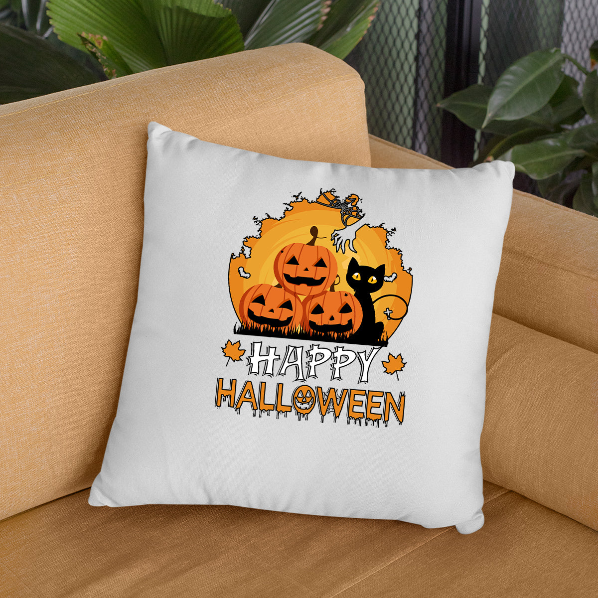 Halloween Pumpkin Cat Cushion Cover | Spooky Scary Horror Halloween Gift