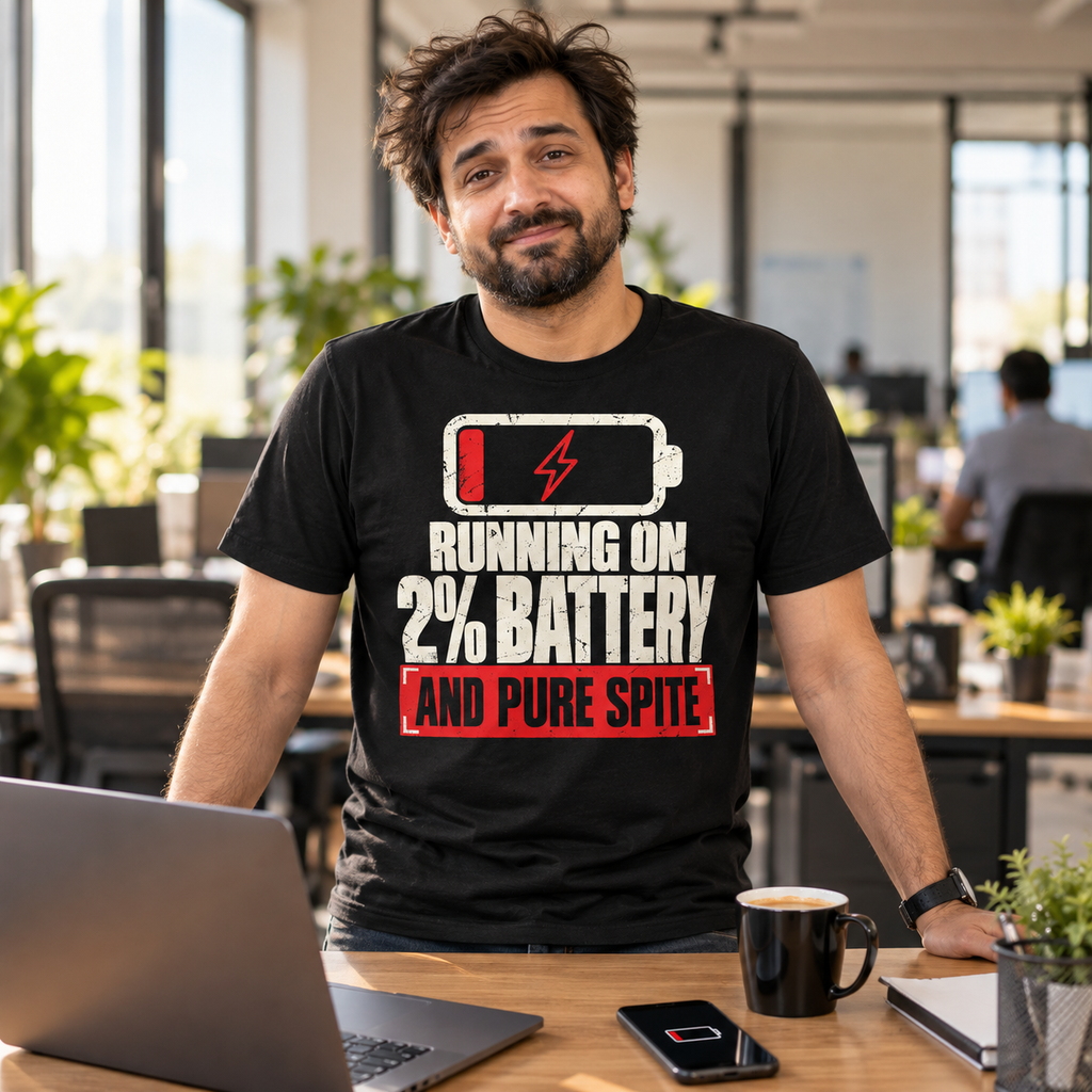 Man wearing the Warning Label design black t-shirt