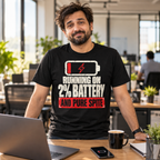 Man wearing the Warning Label design black t-shirt