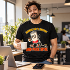 Man wearing the Cartoon Battery design black t-shirt