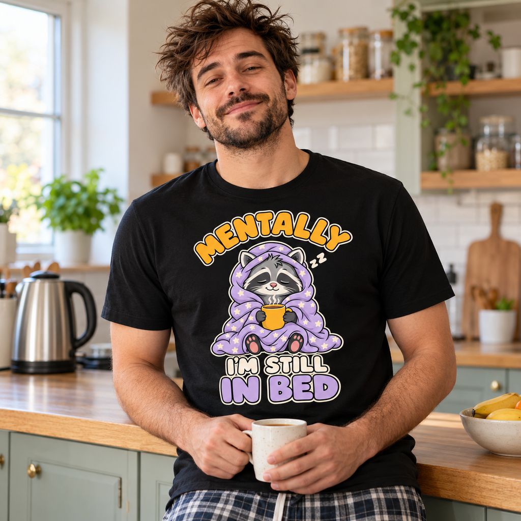 Man wearing the Cute Cartoon design black t-shirt