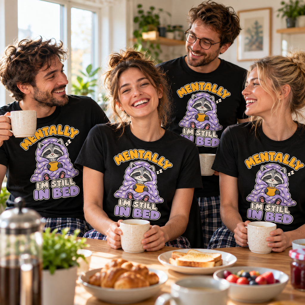 Friends wearing the Cute Cartoon design black t-shirt