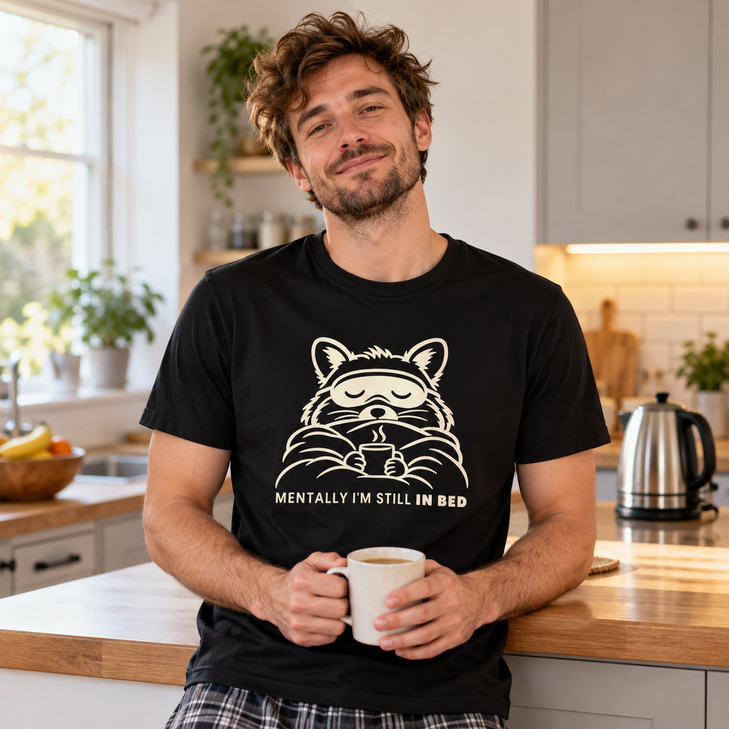 Man wearing the Line Art design black t-shirt