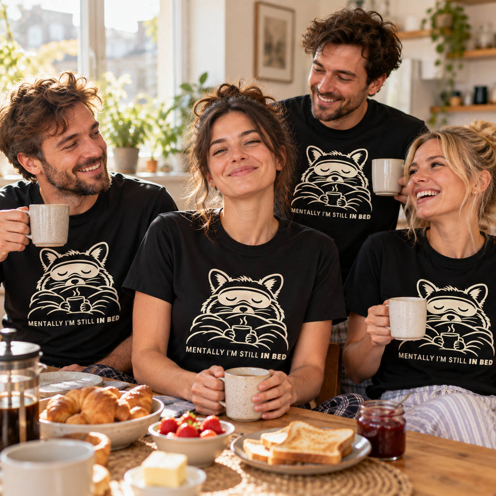 Friends wearing the Line Art design black t-shirt