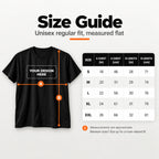 Black t-shirt size chart S to XXL, chest and length in inches