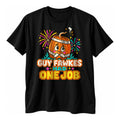 Black t-shirt with a pixel art keg with a worried face and the text Guy Fawkes Had One Job