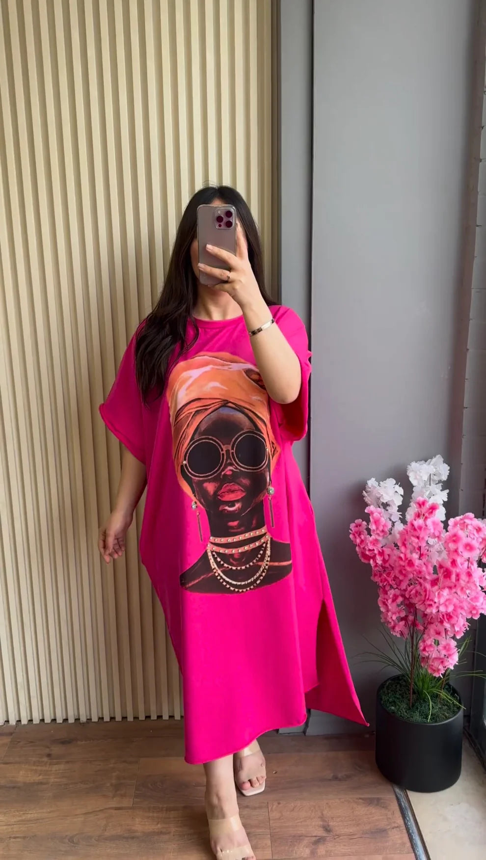 Drop Shoulder Printed Long Top CH 457