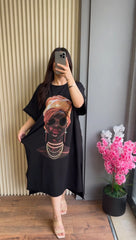 Drop Shoulder Printed Long Top CH 457
