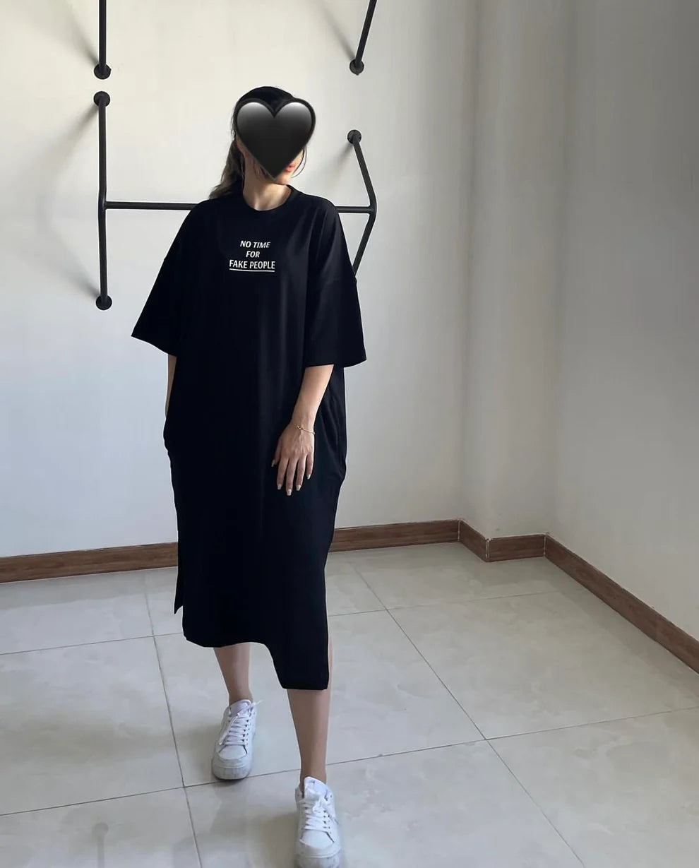 Drop Shoulder Printed Long Top CH 461