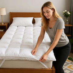 Mattress Topper | Soft & Fluffy Quilted Microfiber Mattress Protector | Firm, Foldable, Comfortable & Hypoallergenic Bed Topper