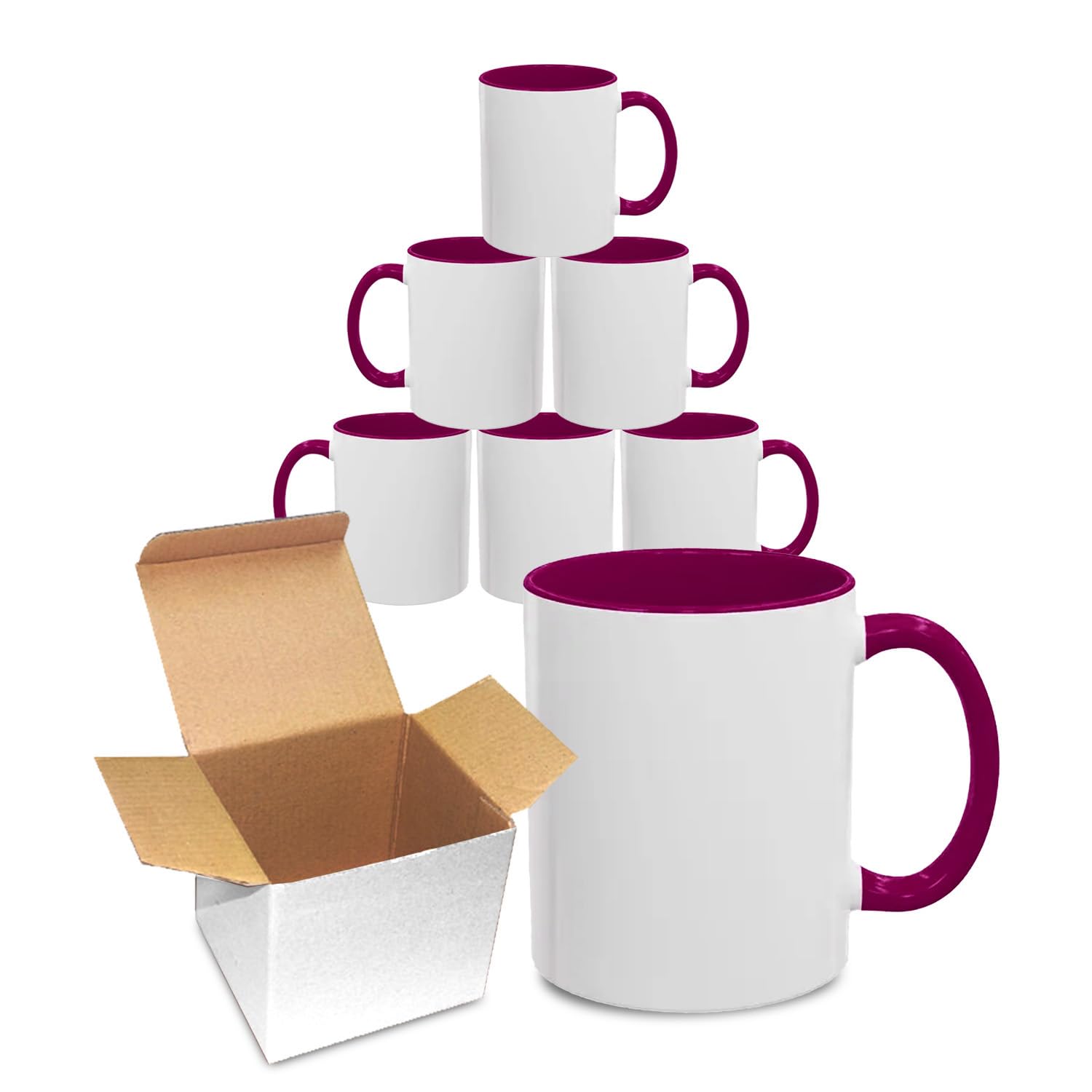 Sublimation Mugs 11oz Blank with Coloured Large Handle & Inner with Box