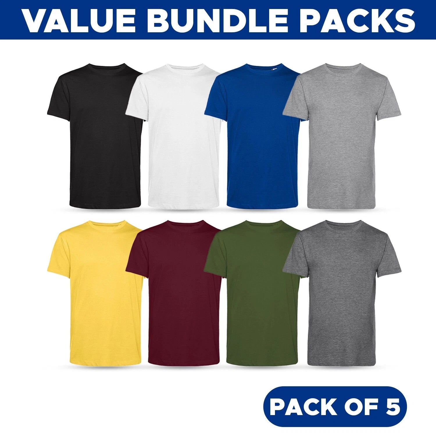 Men’s Crew Neck Cotton T-Shirts 5 Pack