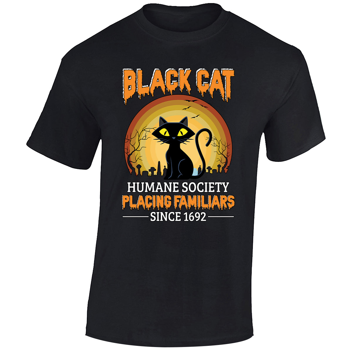 Black Cat Since 1692 Halloween Mens T-Shirt | Humane Society Spooky Scary Tops