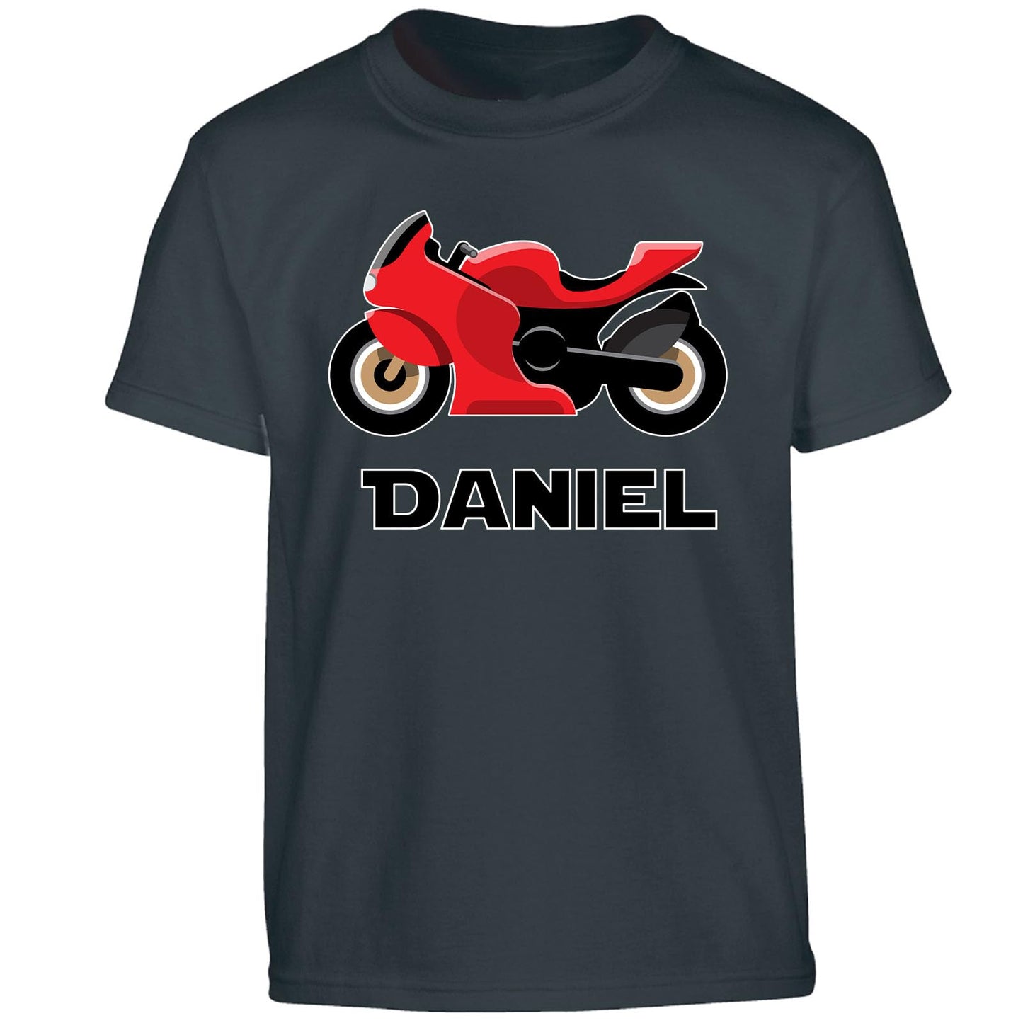 Personalised Custom Name T-Shirt for Kids Motorbike Design