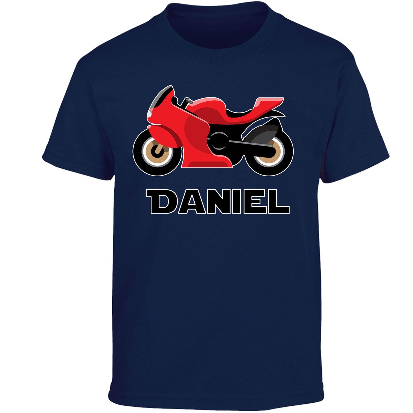 Personalised Custom Name T-Shirt for Kids Motorbike Design