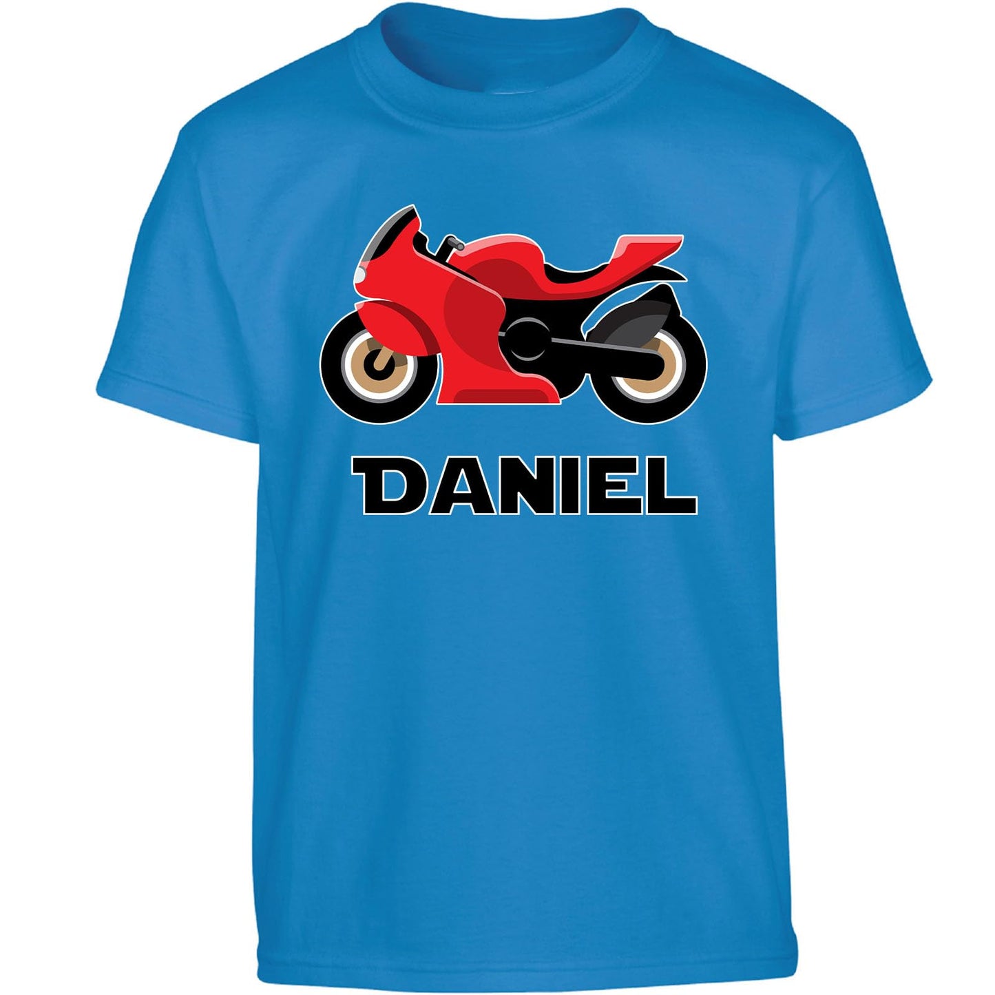 Personalised Custom Name T-Shirt for Kids Motorbike Design