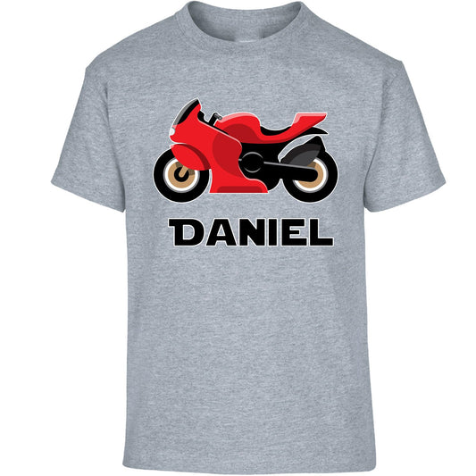 Personalised Custom Name T-Shirt for Kids Motorbike Design