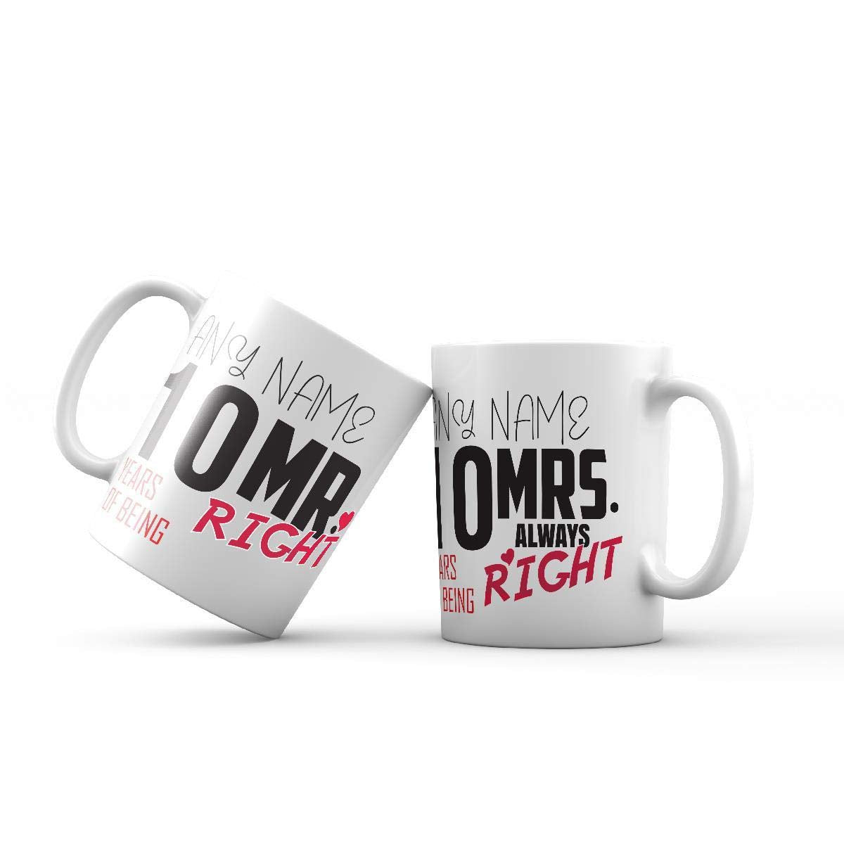 Mr and Mrs Right Personalised Mugs Set of 2 Cups