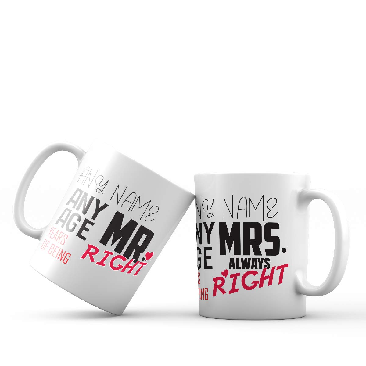 Mr and Mrs Right Personalised Mugs Set of 2 Cups