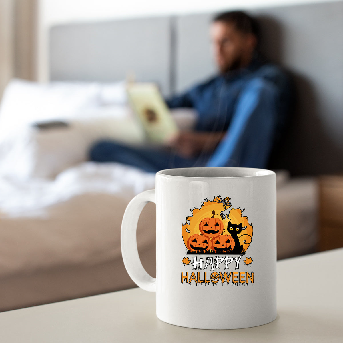 Halloween Cat Mug | Pumpkin Ghost Spooky Scary Horror Halloween Gift