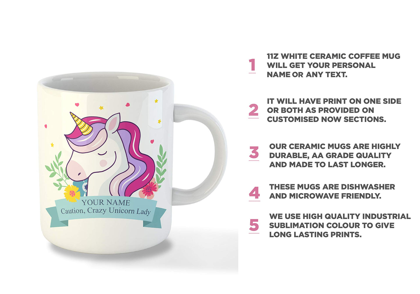 Personalised Unicorn Novelty Mugs for Birthday