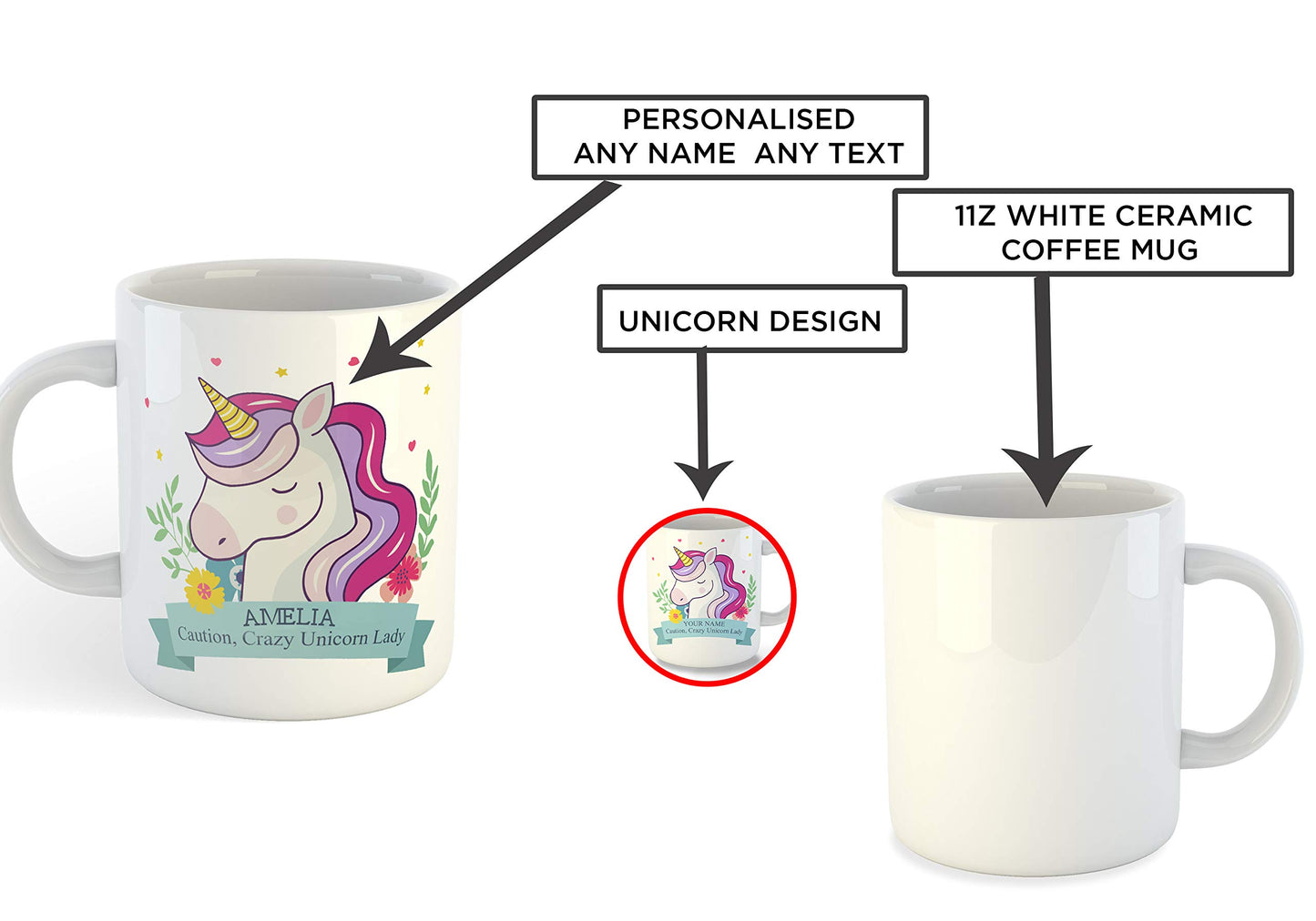 Personalised Unicorn Novelty Mugs for Birthday