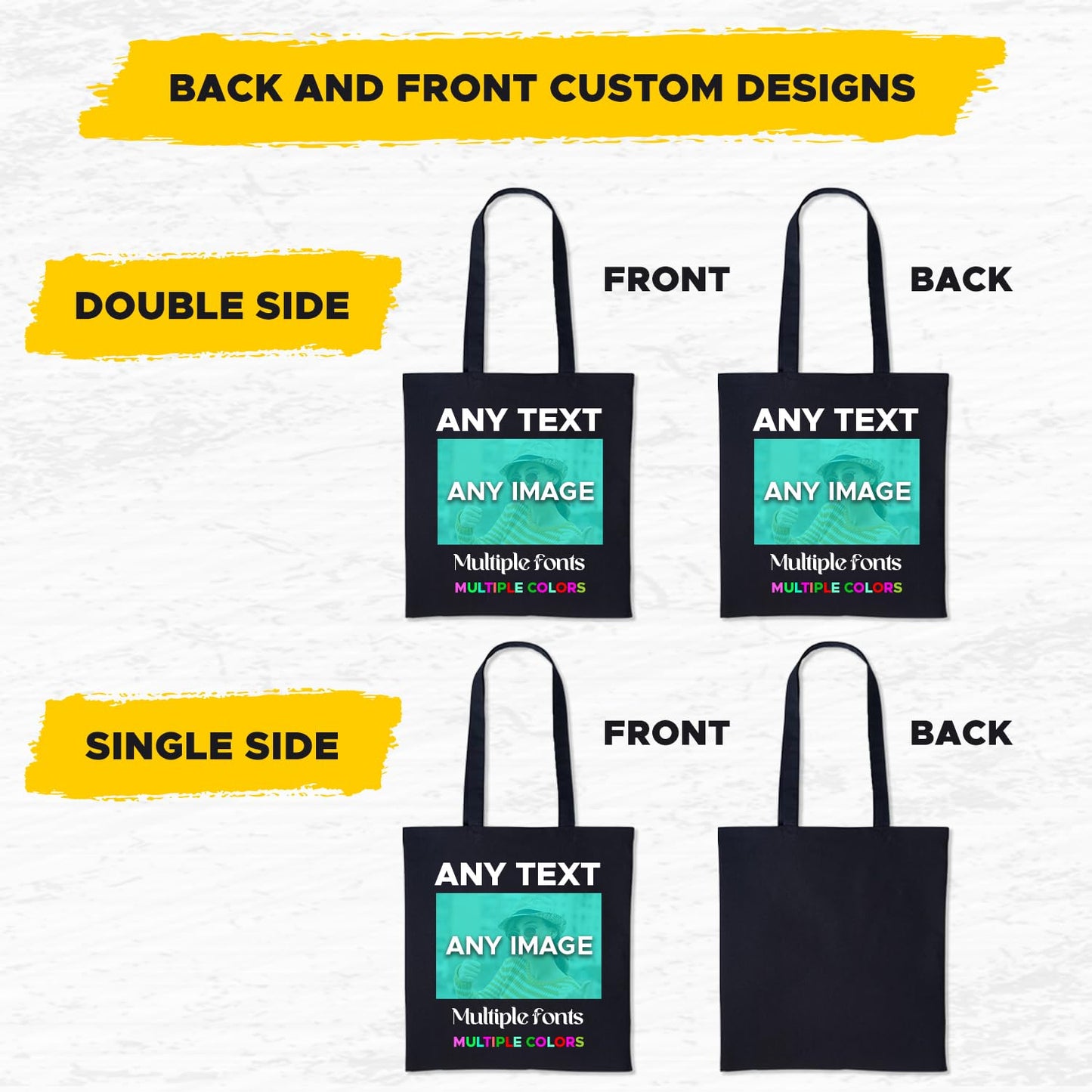 Personalised Any Text Customize Resuable Multicolor Shopping Tote bags