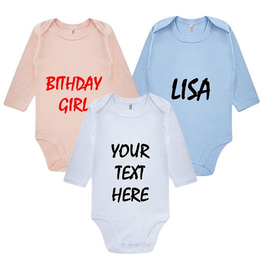 Personalised Any Text Newborn Long Sleeve Baby Vest