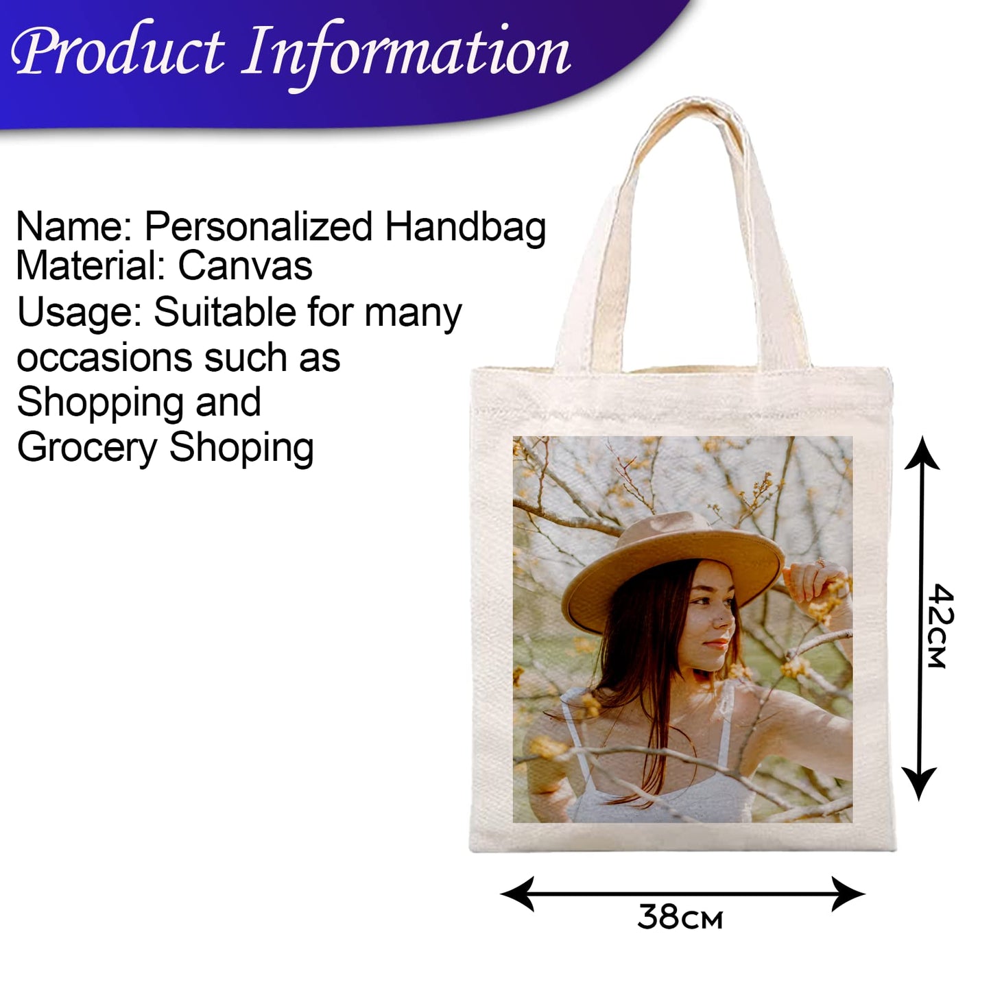 Personalised Any Text and Any Photo Custom Reusable Cotton Tote bags