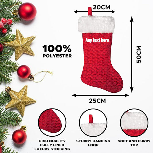 Sublimation Red White Plush Stocking - Personalised Christmas Red Stockings-4