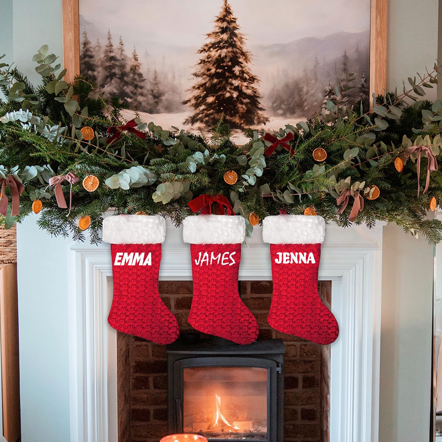 Sublimation Red White Plush Stocking - Personalised Christmas Red Stockings-6