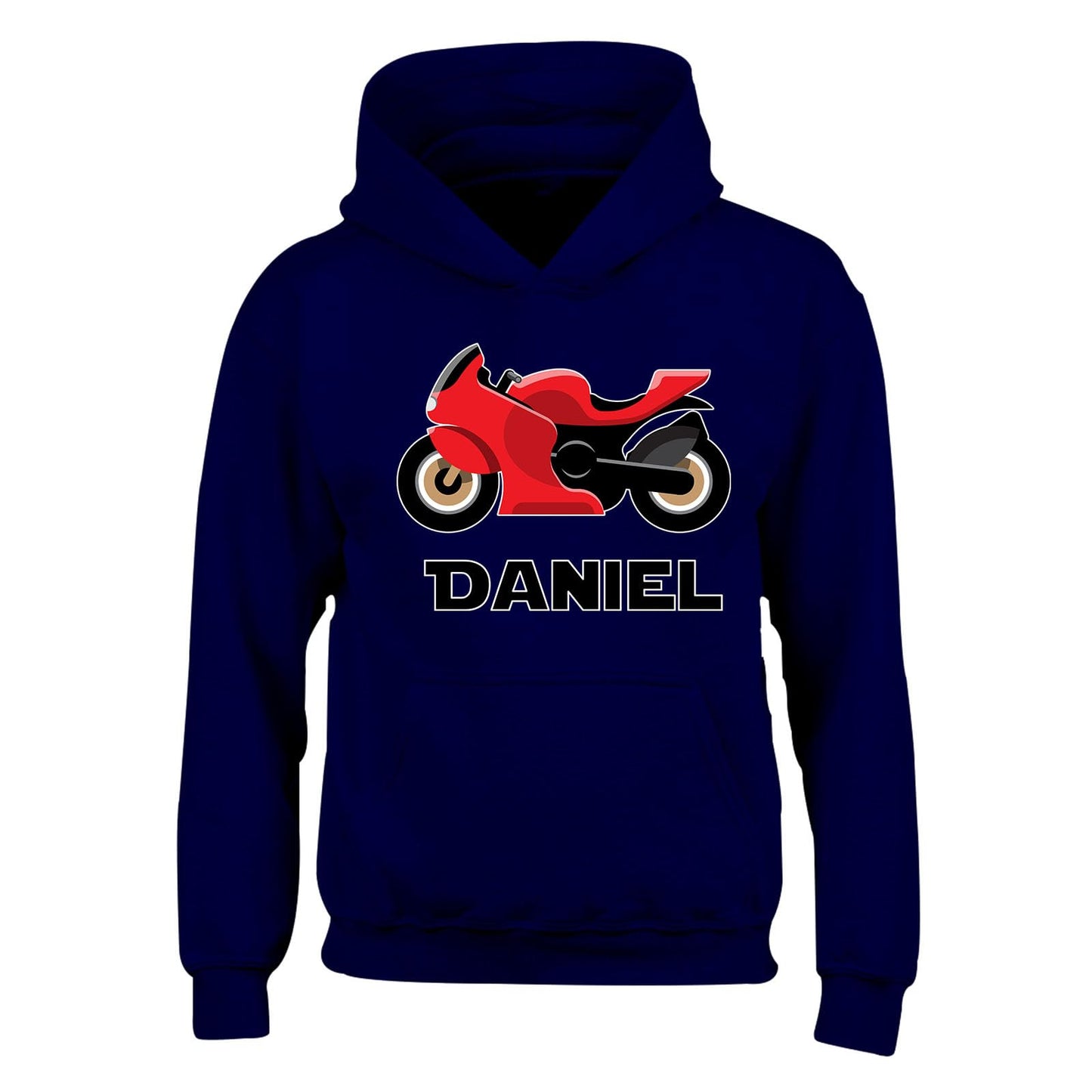 Personalised Custom Name Hoody for Kids  Motorbike Design