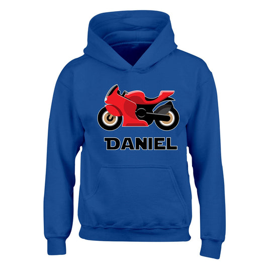 Personalised Custom Name Hoody for Kids  Motorbike Design