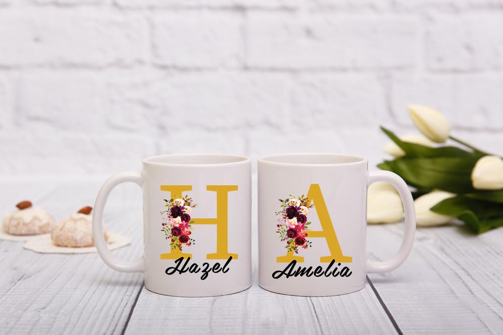 Personalised Floral Mug Stylish Initial with Name-5