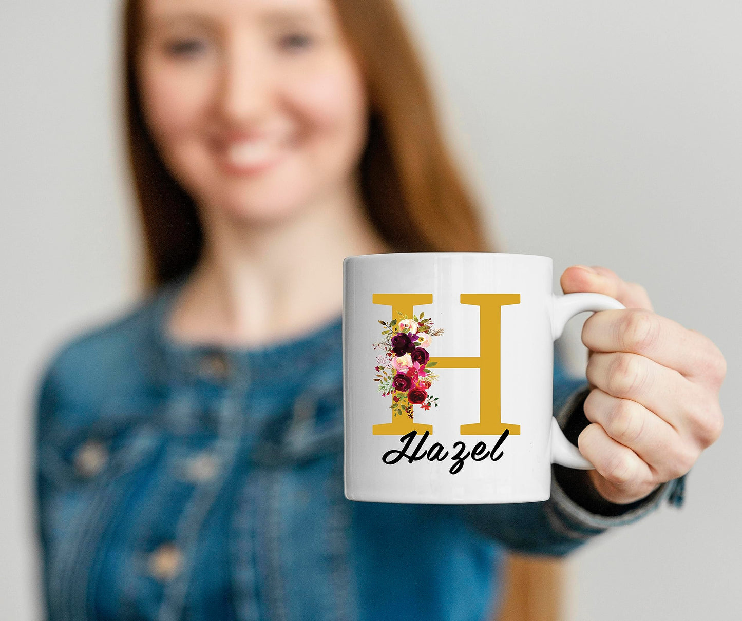 Personalised Floral Mug Stylish Initial with Name-2