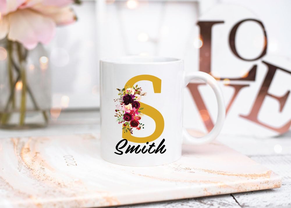 Personalised Floral Mug Stylish Initial with Name-4